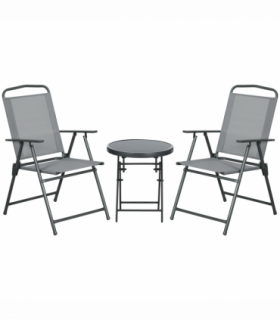 Outsunny Patio Bistro Set Folding Chairs & Coffee Table for Balcony,Grey
