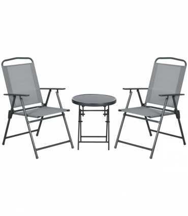 Outsunny Patio Bistro Set Folding Chairs & Coffee Table for Balcony,Grey