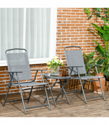 Outsunny Patio Bistro Set Folding Chairs & Coffee Table for Balcony,Grey
