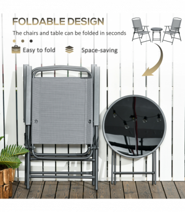 Outsunny Patio Bistro Set Folding Chairs & Coffee Table for Balcony,Grey