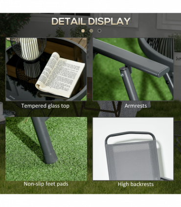 Outsunny Patio Bistro Set Folding Chairs & Coffee Table for Balcony,Grey