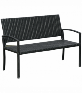 Outsunny Patio Rattan 2 Seater Garden Bench Love Seater Garden Armchair Black