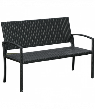 Outsunny Patio Rattan 2 Seater Garden Bench Love Seater Garden Armchair Black