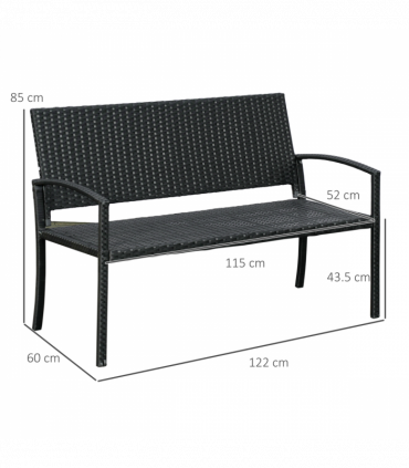 Outsunny Patio Rattan 2 Seater Garden Bench Love Seater Garden Armchair Black
