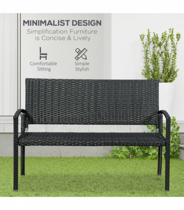 Outsunny Patio Rattan 2 Seater Garden Bench Love Seater Garden Armchair Black