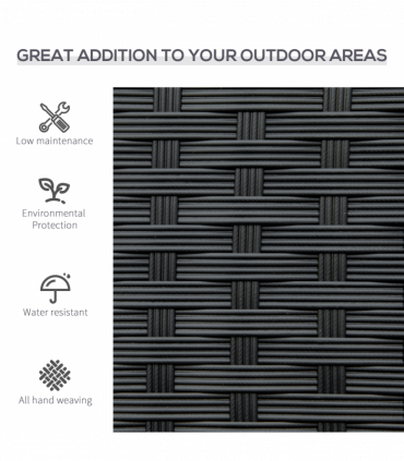 Outsunny Patio Rattan 2 Seater Garden Bench Love Seater Garden Armchair Black