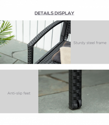 Outsunny Patio Rattan 2 Seater Garden Bench Love Seater Garden Armchair Black