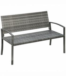Outsunny Patio Rattan 2 Seater Garden Bench Love Seater Garden Armchair Grey