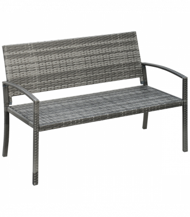Outsunny Patio Rattan 2 Seater Garden Bench Love Seater Garden Armchair Grey