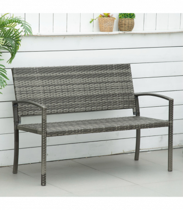 Outsunny Patio Rattan 2 Seater Garden Bench Love Seater Garden Armchair Grey