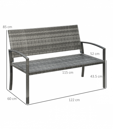 Outsunny Patio Rattan 2 Seater Garden Bench Love Seater Garden Armchair Grey