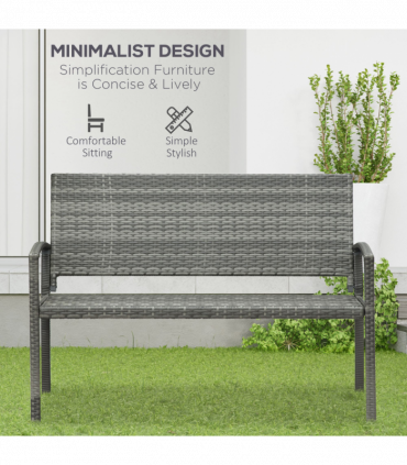 Outsunny Patio Rattan 2 Seater Garden Bench Love Seater Garden Armchair Grey