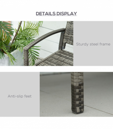 Outsunny Patio Rattan 2 Seater Garden Bench Love Seater Garden Armchair Grey