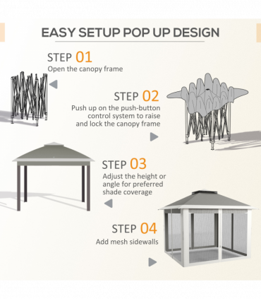 Outsunny Pop Up Gazebo Height Adjustable Canopy Tent w/ Carrying Bag, Dark Grey