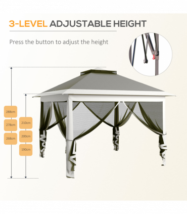 Outsunny Pop Up Gazebo Height Adjustable Canopy Tent w/ Carrying Bag, Dark Grey