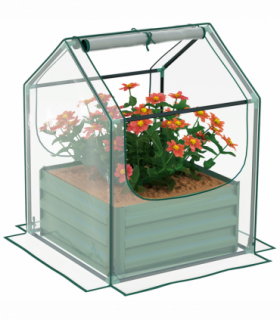 Outsunny Raised Garden Bed Planter Box with Greenhouse, Clear and Green
