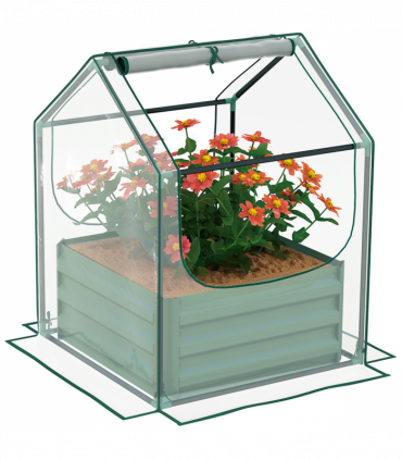 Outsunny Raised Garden Bed Planter Box with Greenhouse, Clear and Green