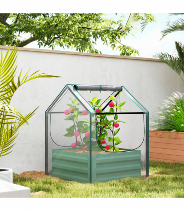 Outsunny Raised Garden Bed Planter Box with Greenhouse, Clear and Green