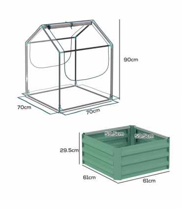 Outsunny Raised Garden Bed Planter Box with Greenhouse, Clear and Green