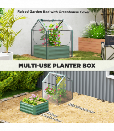 Outsunny Raised Garden Bed Planter Box with Greenhouse, Clear and Green