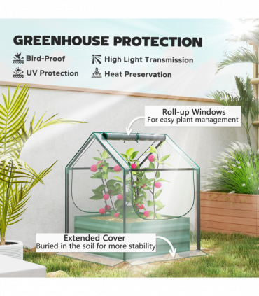 Outsunny Raised Garden Bed Planter Box with Greenhouse, Clear and Green