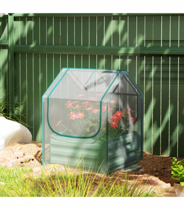 Outsunny Raised Garden Bed Planter Box with Greenhouse, Clear and Green
