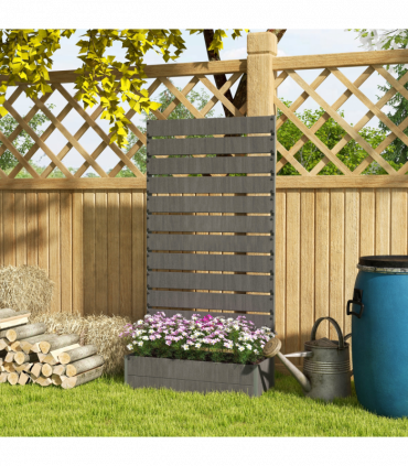 Outsunny Raised Garden Bed with Trellis Standing Patio Planter Box Dark Grey