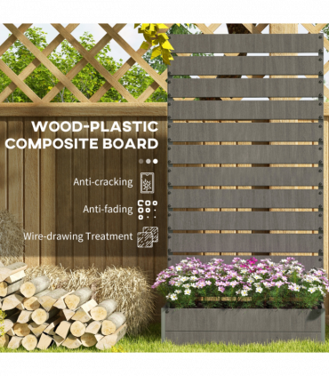 Outsunny Raised Garden Bed with Trellis Standing Patio Planter Box Dark Grey