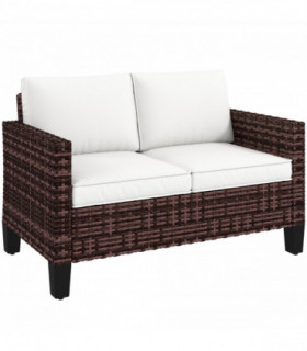 Outsunny Rattan Sofa with Cushions, 2 Seater Garden Furniture, Brown