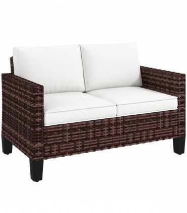 Outsunny Rattan Sofa with Cushions, 2 Seater Garden Furniture, Brown
