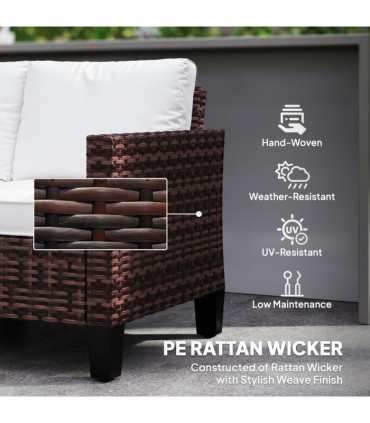 Outsunny Rattan Sofa with Cushions, 2 Seater Garden Furniture, Brown