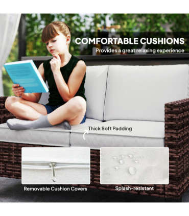 Outsunny Rattan Sofa with Cushions, 2 Seater Garden Furniture, Brown