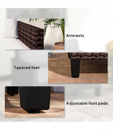 Outsunny Rattan Sofa with Cushions, 2 Seater Garden Furniture, Brown