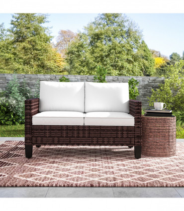 Outsunny Rattan Sofa with Cushions, 2 Seater Garden Furniture, Brown