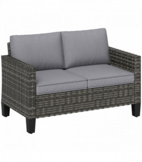 Outsunny Rattan Sofa with Cushions, 2 Seater Garden Furniture, Dark Grey