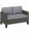 Outsunny Rattan Sofa with Cushions, 2 Seater Garden Furniture, Dark Grey