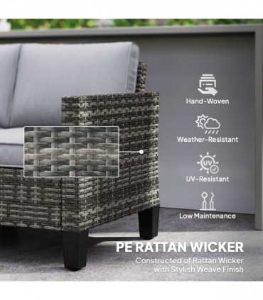 Outsunny Rattan Sofa with Cushions, 2 Seater Garden Furniture, Dark Grey