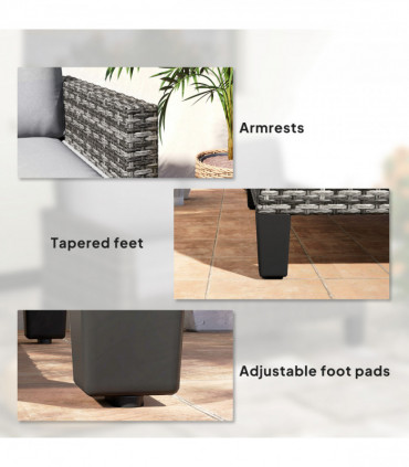 Outsunny Rattan Sofa with Cushions, 2 Seater Garden Furniture, Dark Grey