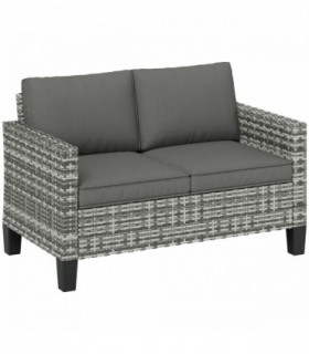 Outsunny Rattan Sofa with Cushions, 2 Seater Garden Furniture, Light Grey