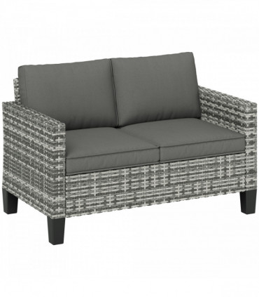 Outsunny Rattan Sofa with Cushions, 2 Seater Garden Furniture, Light Grey