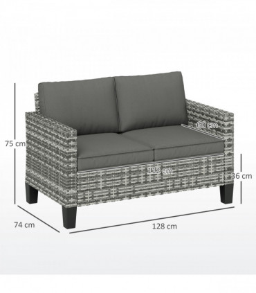 Outsunny Rattan Sofa with Cushions, 2 Seater Garden Furniture, Light Grey