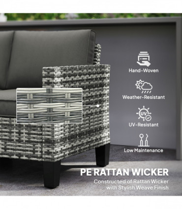 Outsunny Rattan Sofa with Cushions, 2 Seater Garden Furniture, Light Grey