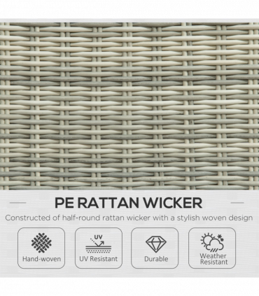 Outsunny Recliner Rattan Sun Lounger w/ Two-tier Table & Cushions, Mixed Grey