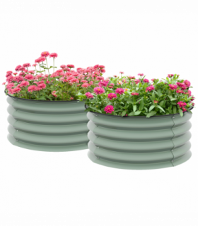 Outsunny Set of 2 Raised Garden Bed Metal Planter Box with Safety Edging, Green