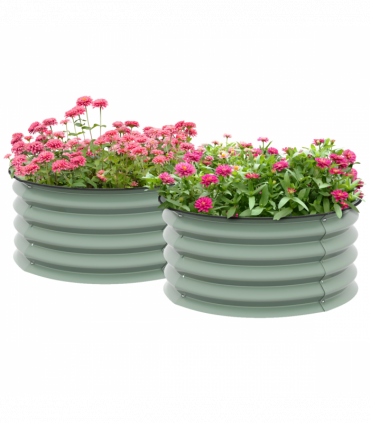 Outsunny Set of 2 Raised Garden Bed Metal Planter Box with Safety Edging, Green