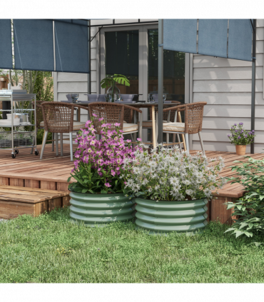 Outsunny Set of 2 Raised Garden Bed Metal Planter Box with Safety Edging, Green