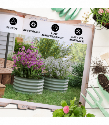 Outsunny Set of 2 Raised Garden Bed Metal Planter Box with Safety Edging, Green