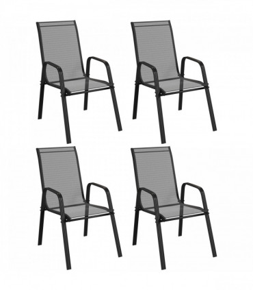 Outsunny Set of 4 Garden Dining Chair Set Outdoor w/ High Back Armrest Black