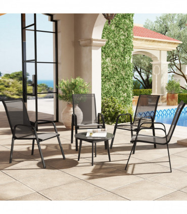 Outsunny Set of 4 Garden Dining Chair Set Outdoor w/ High Back Armrest Black