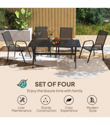 Outsunny Set of 4 Garden Dining Chair Set Outdoor w/ High Back Armrest Black